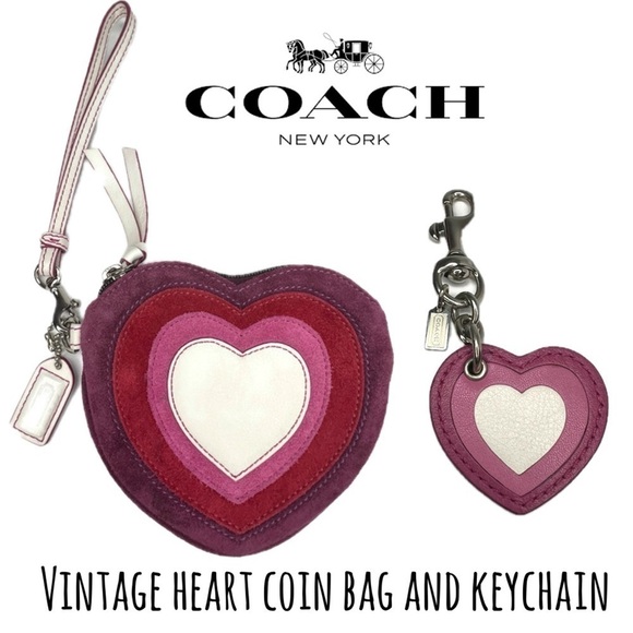 Coach Ombre Heart Leather and Suede Keychain Key Chain Charm Fob & Coin Bag Set - Picture 1 of 14